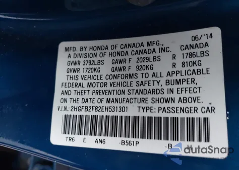 2014 Honda Civic Ex из США, поврежденный, VIN 2HGFB2F82EH531301